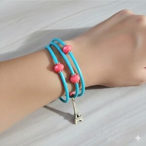 Blue and pink Corded Eiffel Tower bracelet